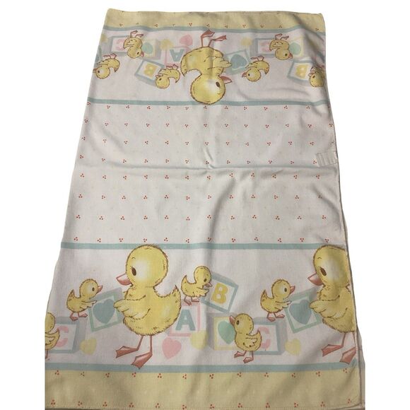 Vtg Riegel Mother Baby Duck Blocks Hearts Blanket White Blue Yellow Pink 27x34 - Picture 7 of 13